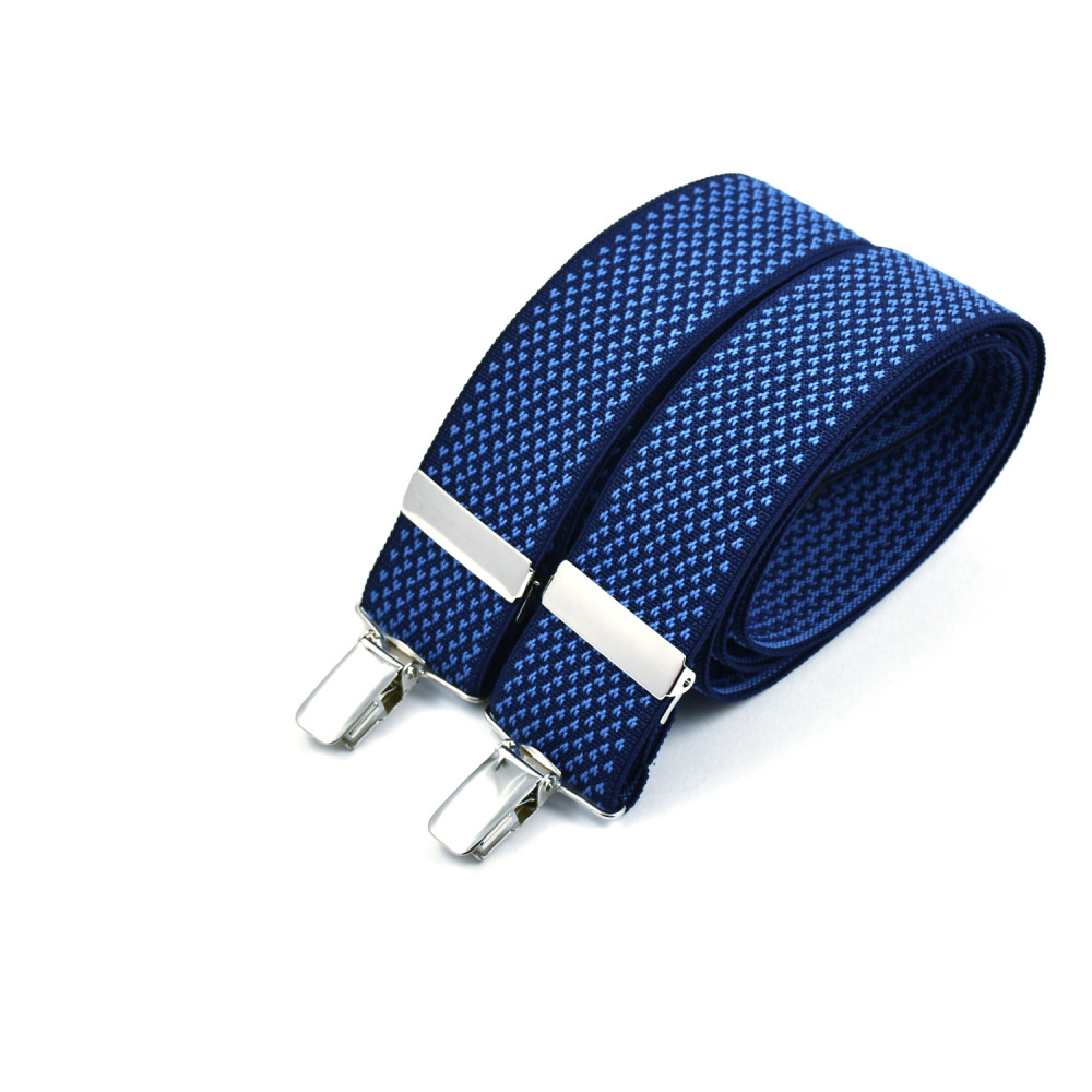 Wide clip-on men's braces / suspenders – Blue micro-pattern on navy