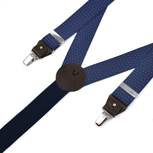 Wide clip-on men's braces / suspenders – Navy